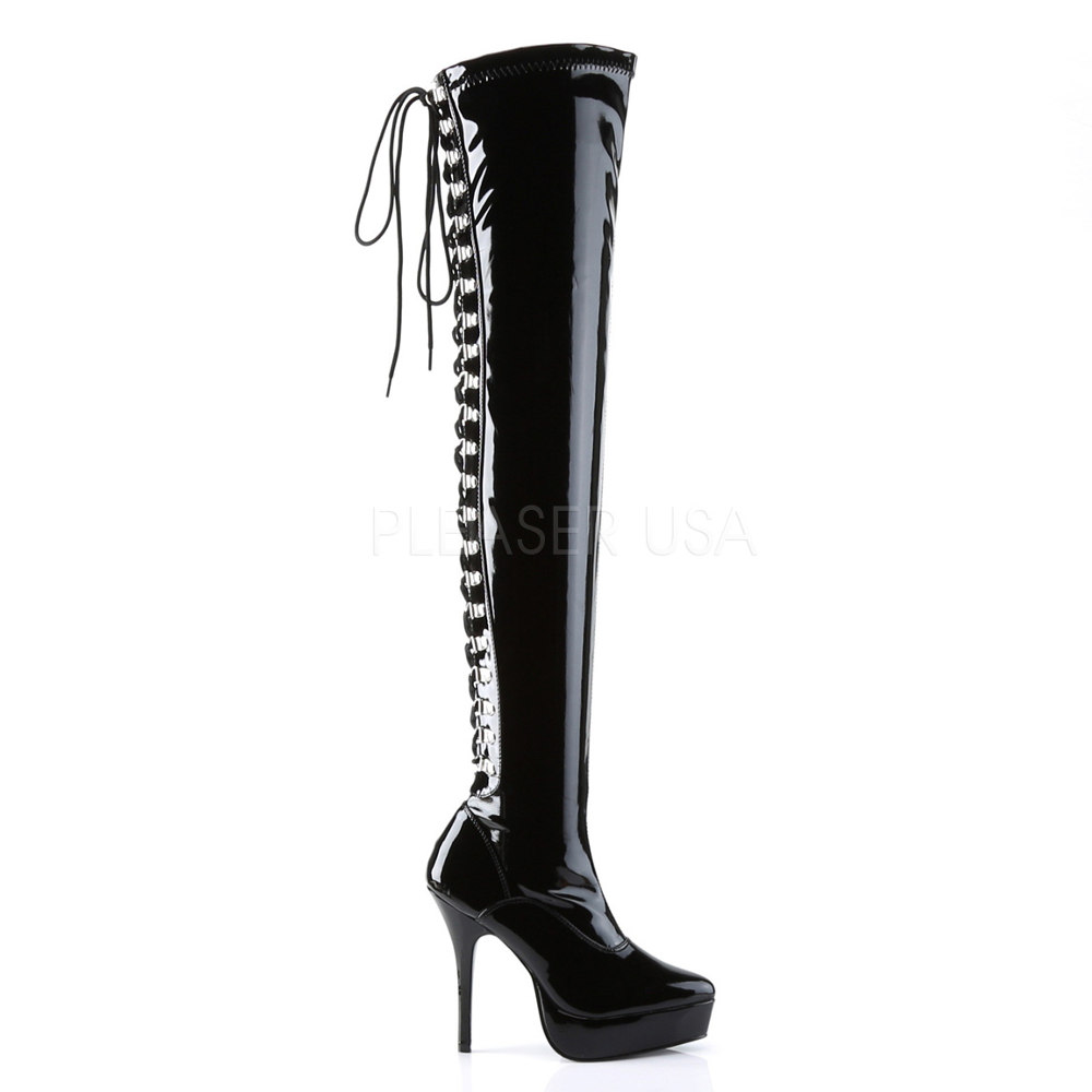 Pleaser - INDULGE-3063 Bottes cuissardes à plateforme - Noir